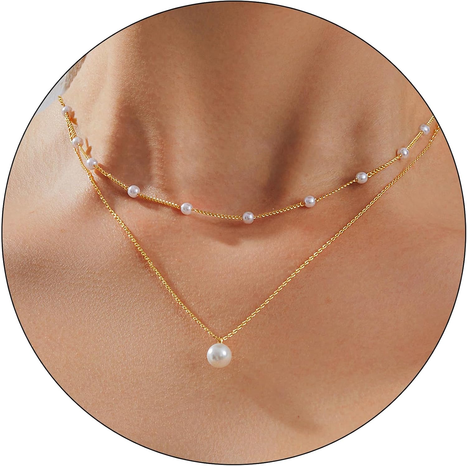 Gold plated pearl necklace set, non tarnish, handmade jewelry.
