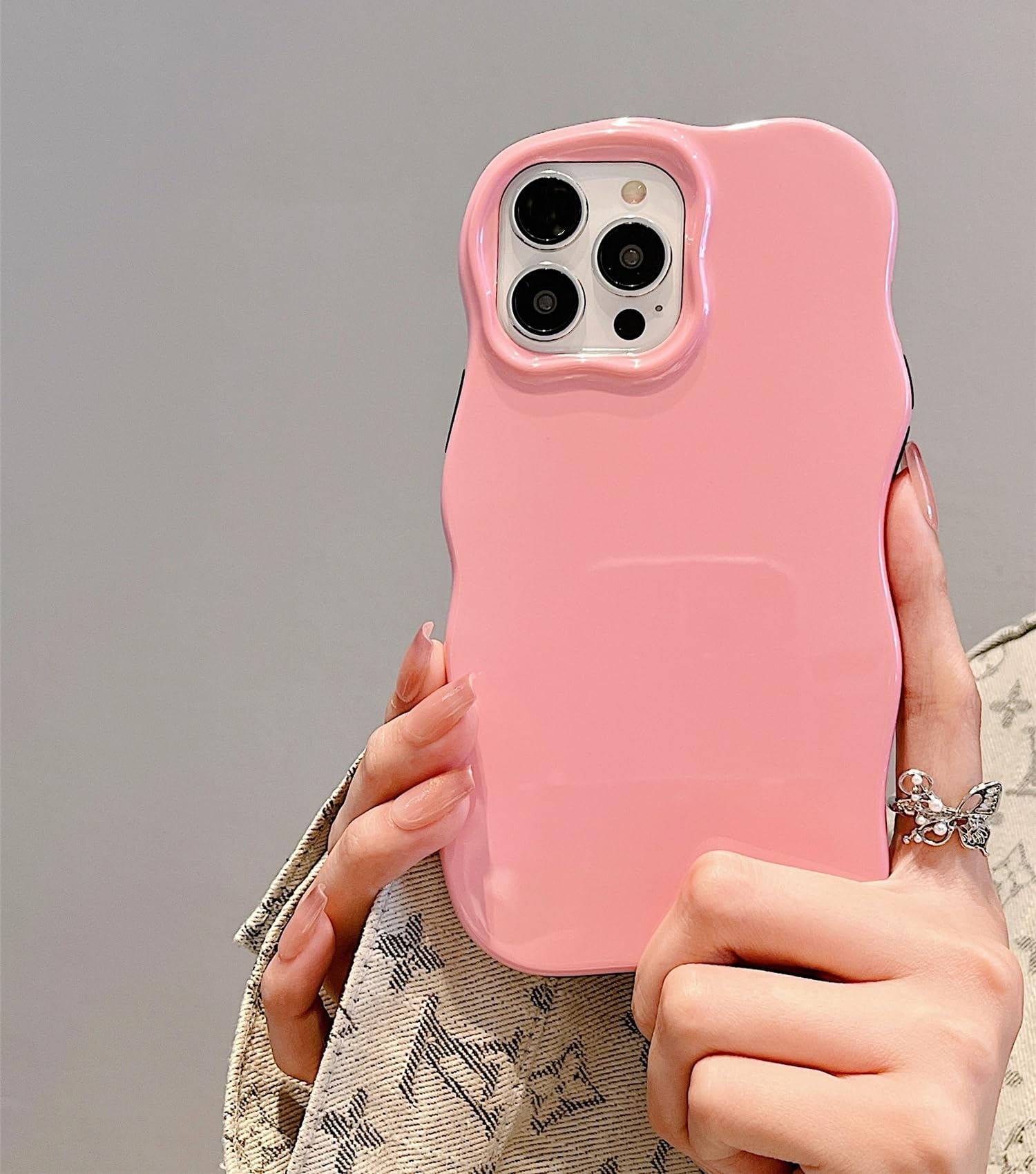 UEEBAI Wave Frame Case for iPhone 15 Pro 6.1 Inch, Candy Color Cute Slim Fit Shockproof Phone Bumper Cover, Soft Pretty Curly Wavy Anti-Scratch TPU -