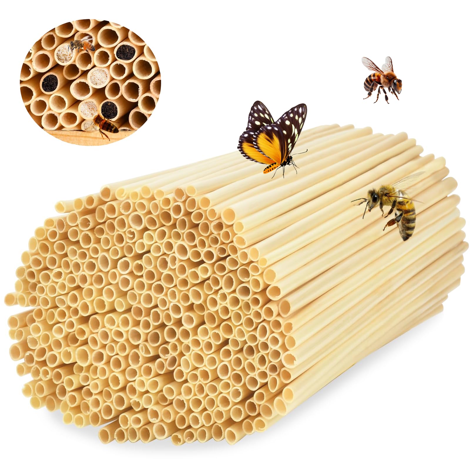 Kit Hotel de Insectos 300 Piezas - Pajitas de Trigo Tubos Nidos 14.5 cm para Abejas, Mariposas y Otros