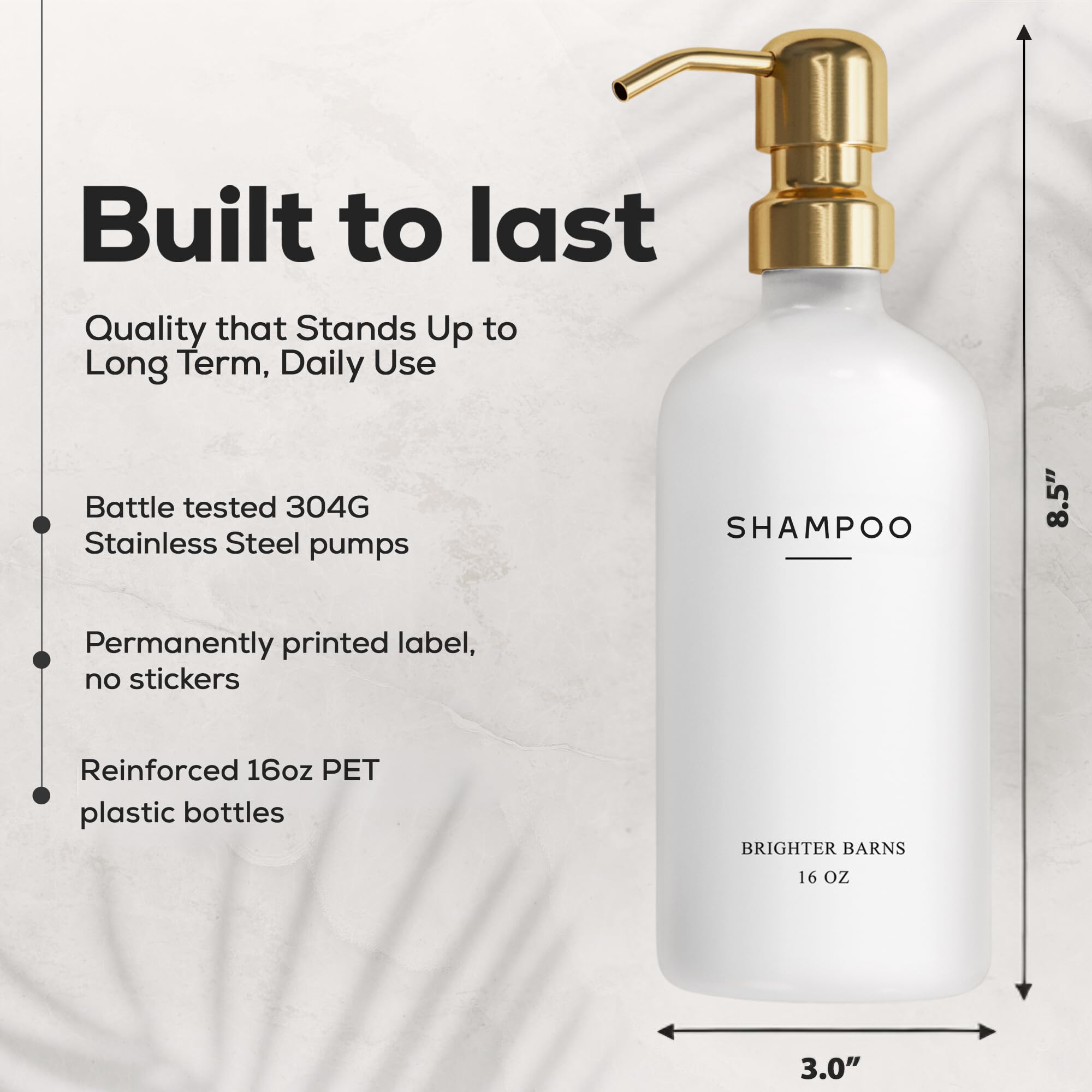 Brighter Barns Luxuriöses Shampoo- und Conditioner-Spender-Set – Duschseifenspender – Shampoo-Spülung, Duschwaschspender und Pumpe, Weiß und Gold, Badezimmer-Accessoires in Spa, Hotel, Geschenk (Gold)