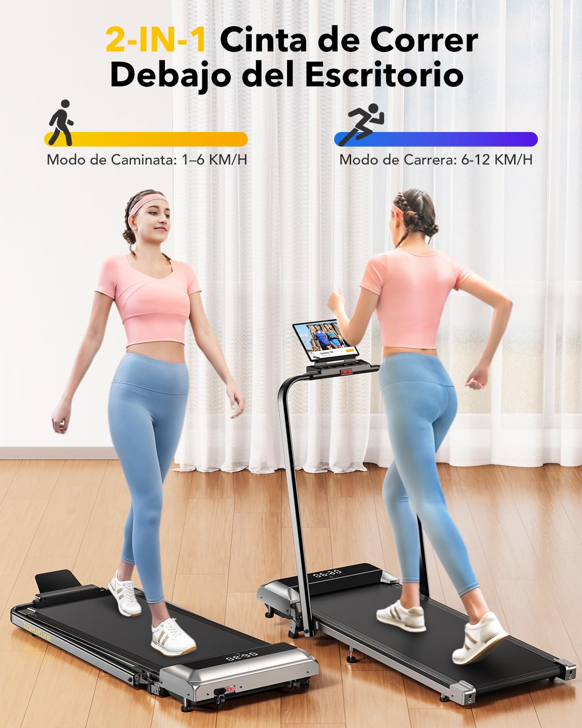 3 en 1 Cinta de Correr Plegable con Inclinación de 7%, 2.5HP Cinta de Correr Electrica para el Hogar Debajo del Escritorio, Control Remoto Magnético,12 km/h, 40x100cm, App, Pantalla LED (Negro)