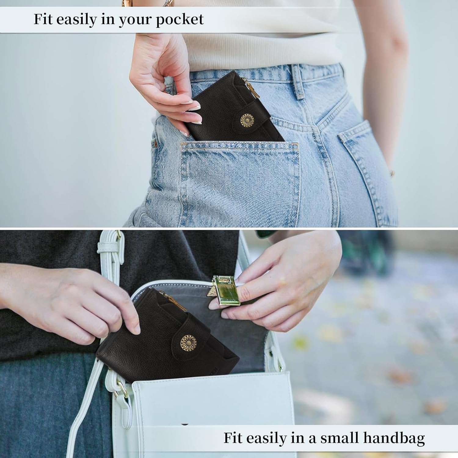 Wallet Women,Rfid Blocking Leather Womens Wallet,Bifold Compact Carteras Para Mujer Card Holder with Removable ID Window(black) - Image 9