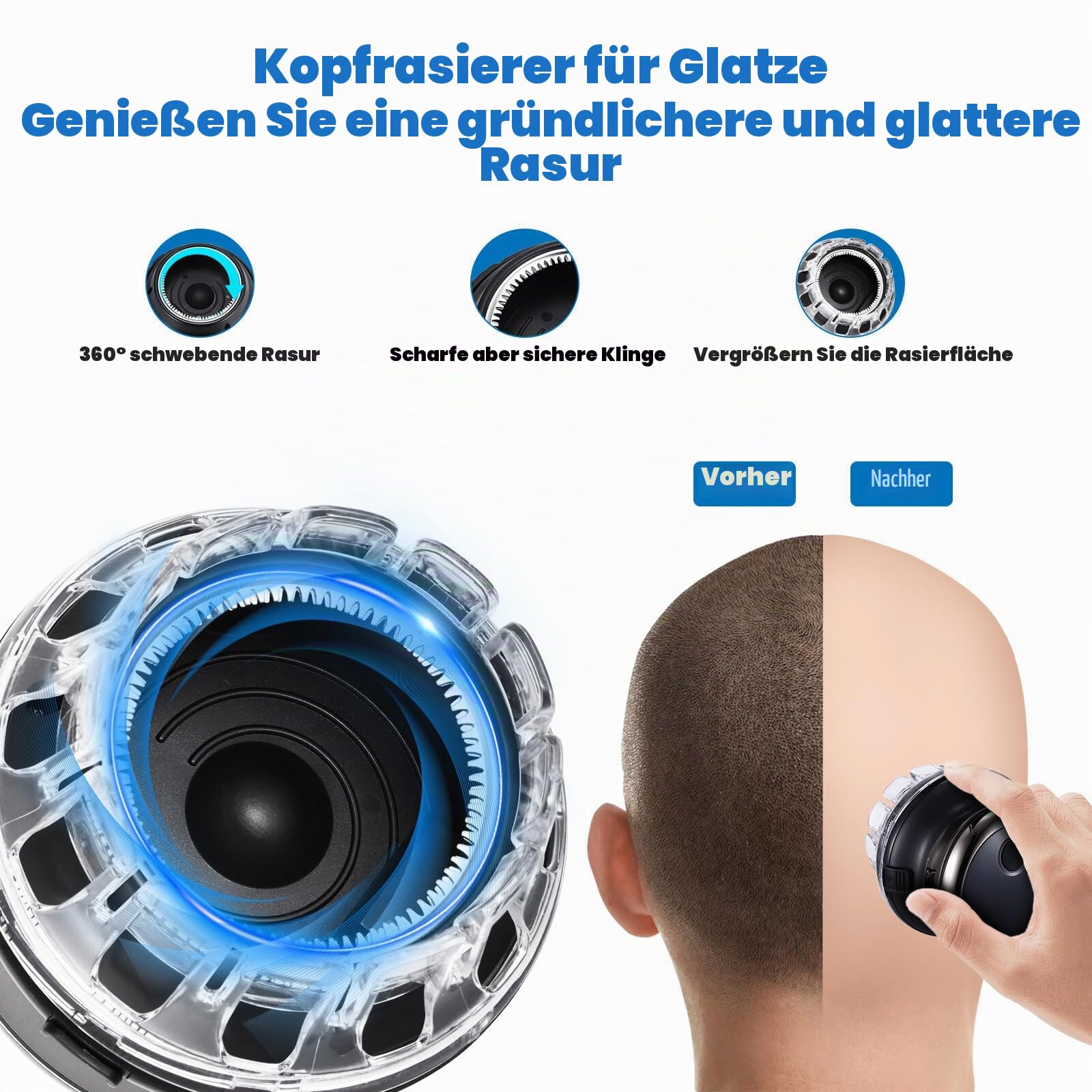 ALLOMN Haarschneidemaschine für Männer, wiederaufladbarer Rasierkopf, Haarschneidemaschine, kreisförmig, kabellos, tragbar, Selbst-Haarschnitt-Set, elektrische Haarentfernungsmaschine,, Schwarz