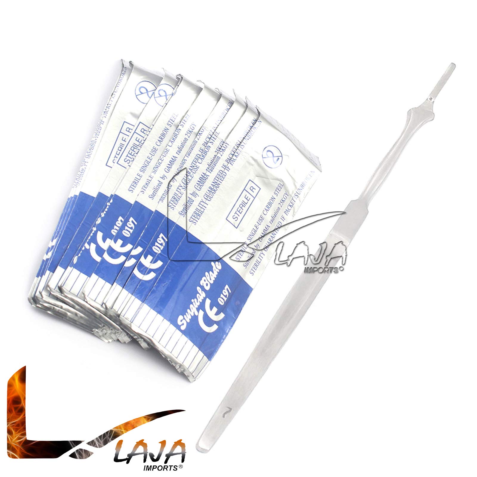 1 Stainless Steel Scalpel Handle #7 + 20 STERILE Carbon Steel Scalpel Blades #10 & #11 (LAJA IMPORTS Brand)