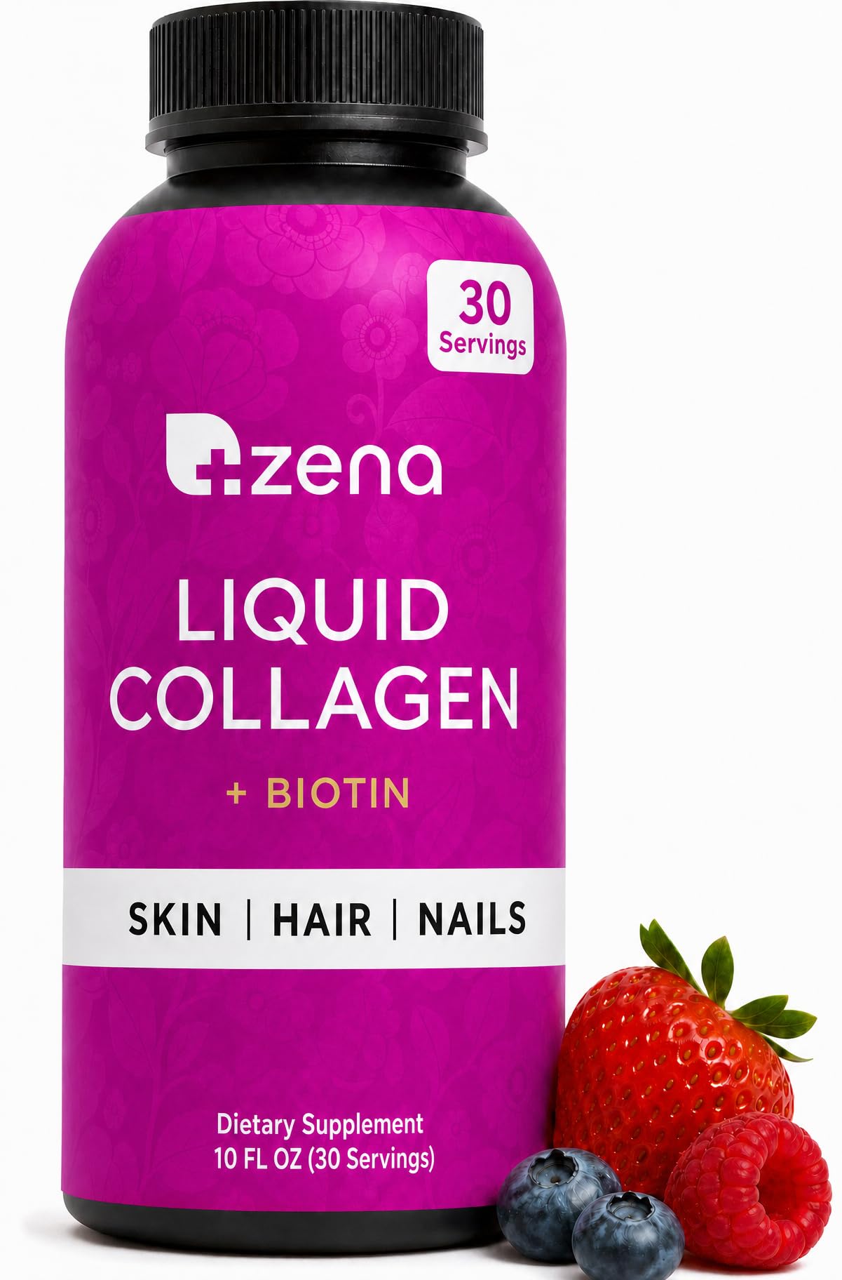 Zena Nutrition Liquid Collagen for Women, Healthier Skin, Hair & Nail, Verisol Collagen Liquid, Biotin and Collagen Peptides Supplements for Women - 10oz 10 Fl Oz (Pack of 1)