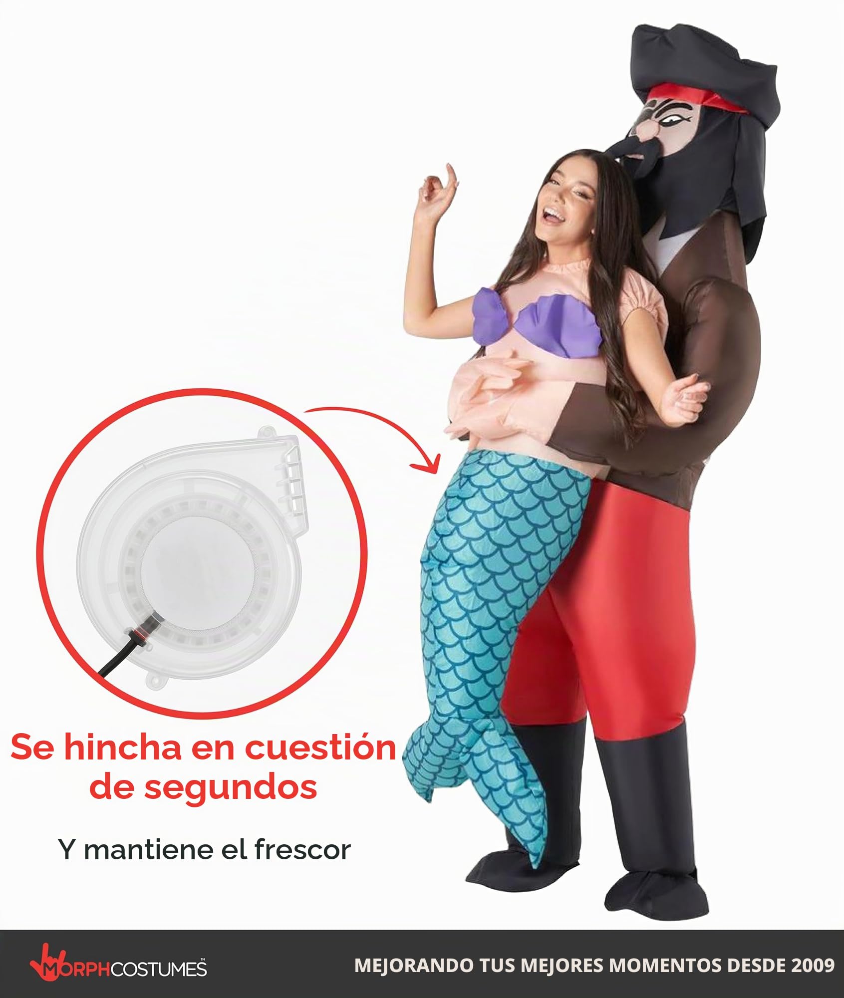 Morph Disfraz Hinchable Adulto Sirena, Traje Sirenita inflable, Despedida de Solteros, Disfraz Halloween y Carnaval