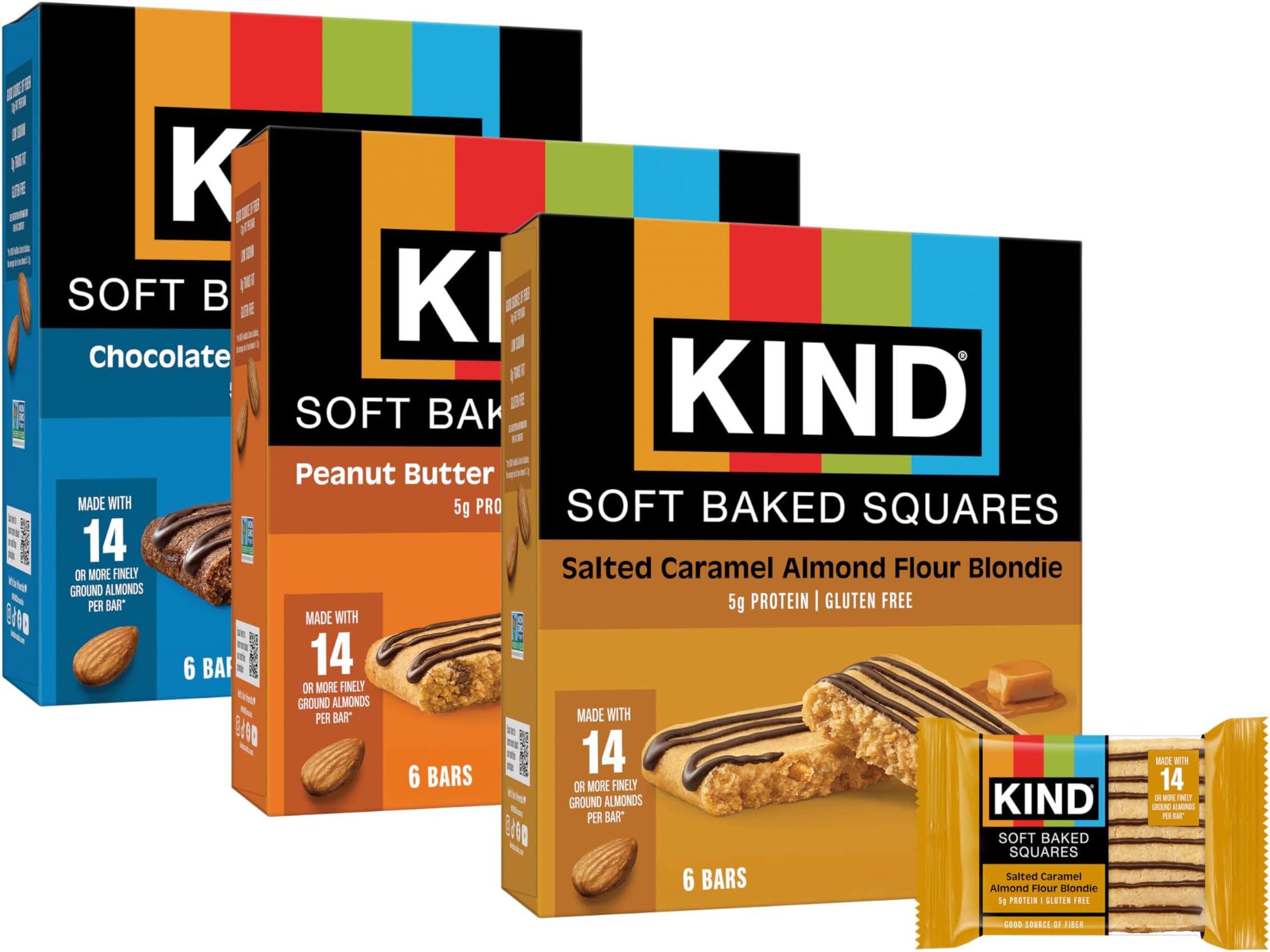 KIND Soft Baked Squares, Variety Pack, Chocolate, Peanut Butter and Salted Ca...