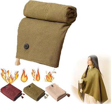 Portable Heated Shawl, USB Heated Blanket with 3 Heating Levels, Cordless Electric Heated Shawl Wraps for Women Green
