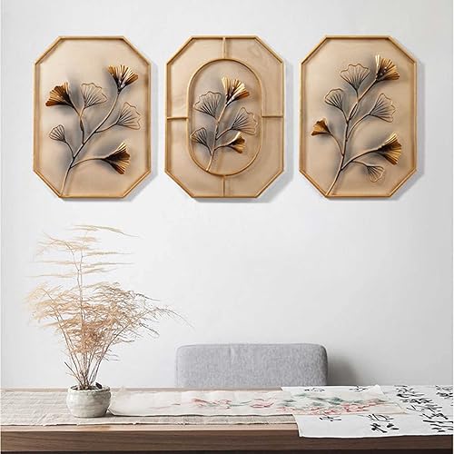 Miniatura 2 de Decoración de pared de metal, decoración de pared de estilo chino, escultura de pared de hoja de ginkgo dorada 3D para sala de estar, dormitorio,