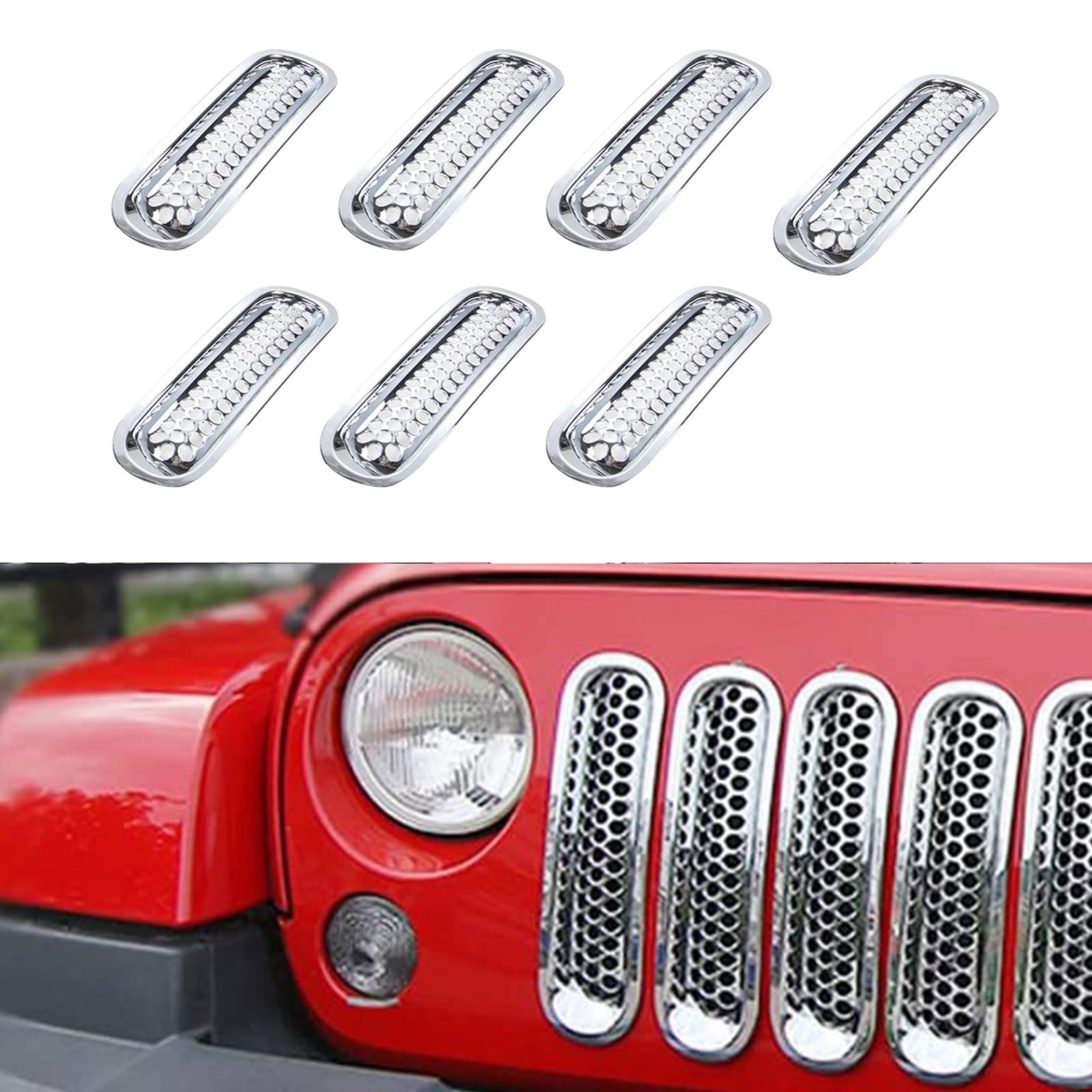 Upgrade Version Clip-on Grille Front Mesh Grille Inserts For Jeep Wrangler 2007-2017 (Chrome)