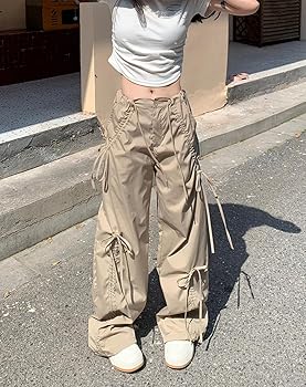 Amazon | [WANSHIX] リボン付き カーゴパンツ レディース