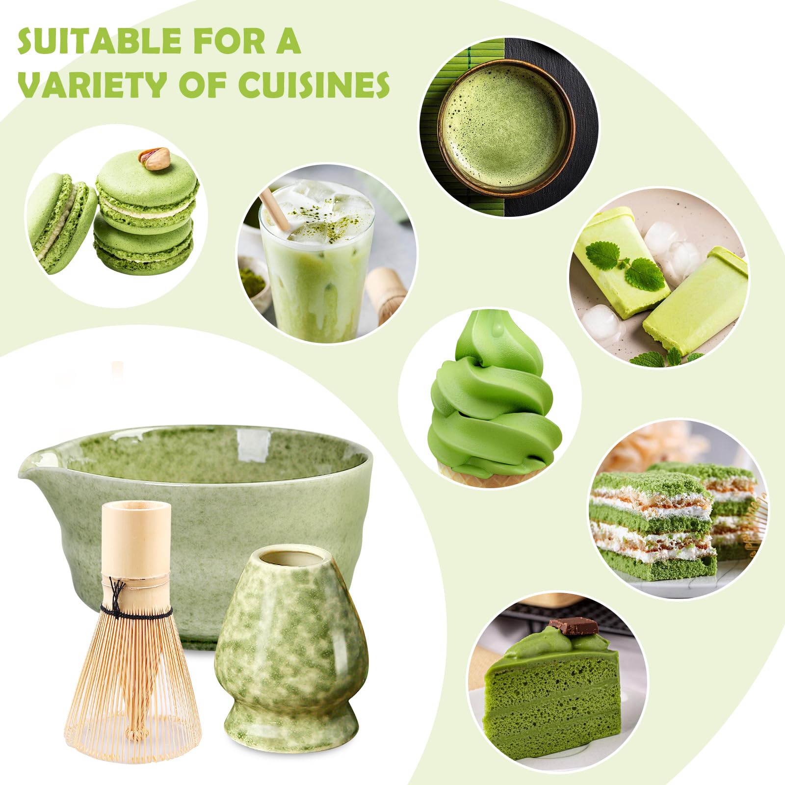 PORFOYO Matcha Set mit Elektrische Milchaufschäumer, 5 - teiliges Macha Tea Set, Matcha Tee Set, Matcha Besen Set, Enthält Matcha Schale, Matcha Bambus-Teebesen, Bambusschaufel, Schneebesenständer