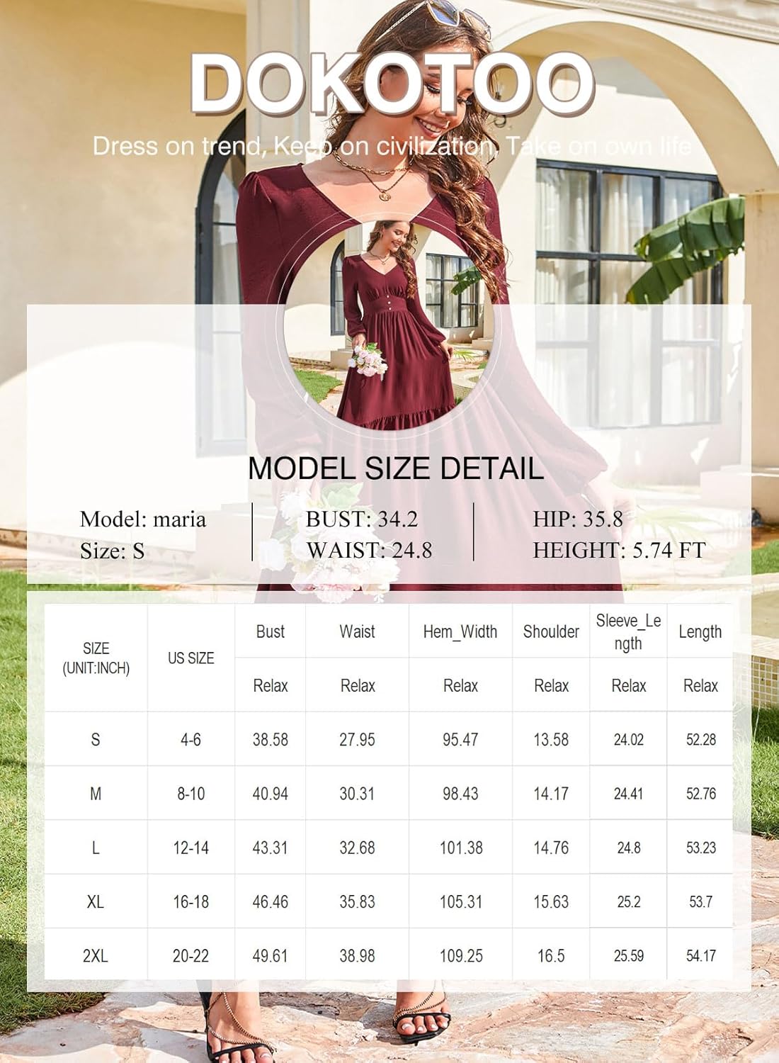 Dokotoo Womens Dresses Fashion 2025 Long Sleeve V Neck Maxi Dresses Elegant Casual Flowy Tiered Boho Beach Vacation Outifits - Image 6