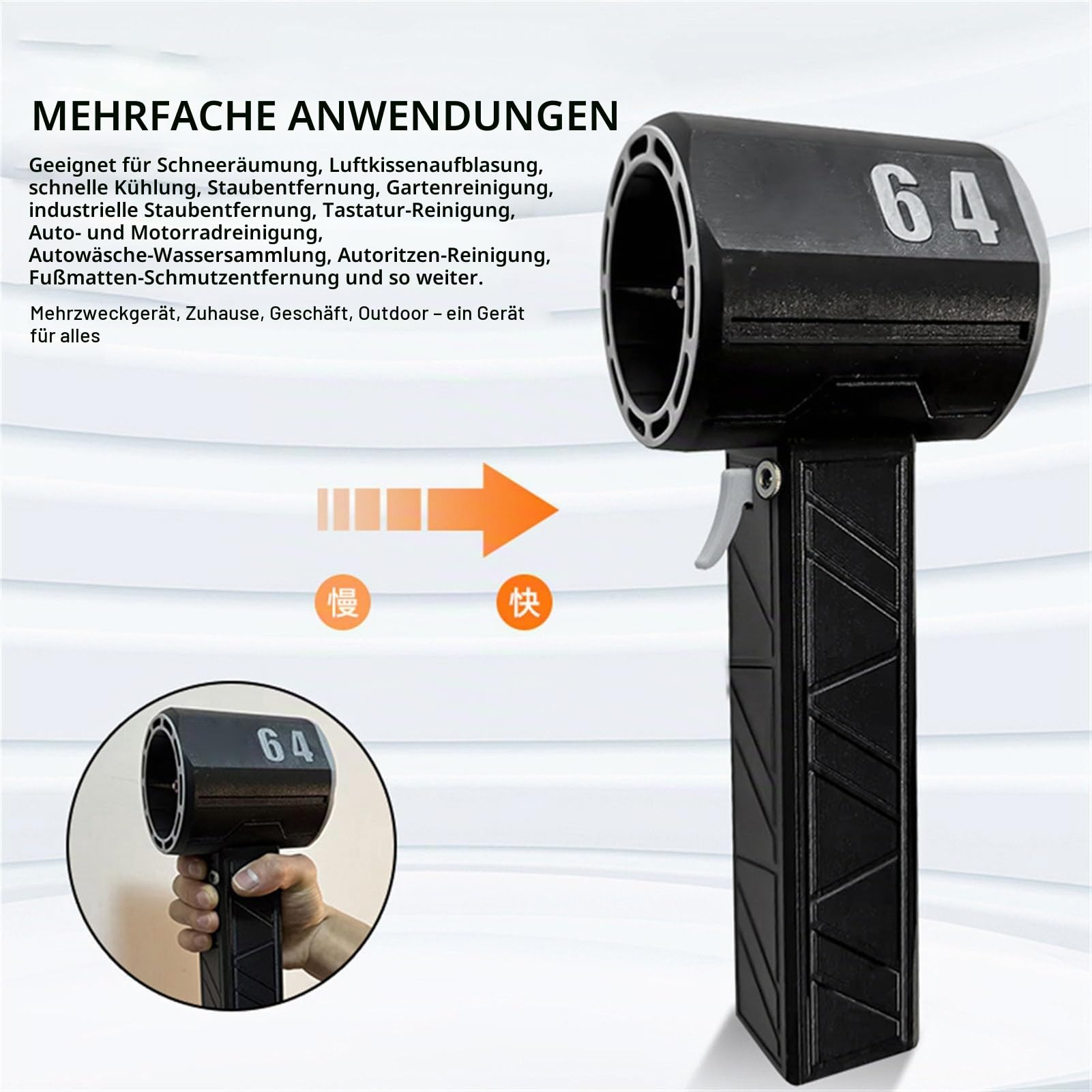 Thunder Jet Dry, 8000mAh Autotrockner Druckluftspray, 180.000 U/min Luftgebläse, 1,4 Kg/s Schub, 135 m/s Turbofan mit 11 Flügeln für Auto Trocknung und Reinigung