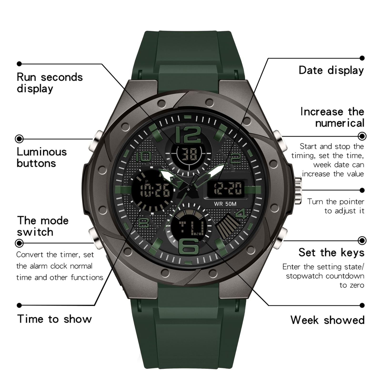 findtime Relojes de mujer blancos para adolescentes y estudiantes con despertador/cronómetro/retroiluminación LED/resistente a los golpes/fecha, reloj digital analógico para niños y niñas