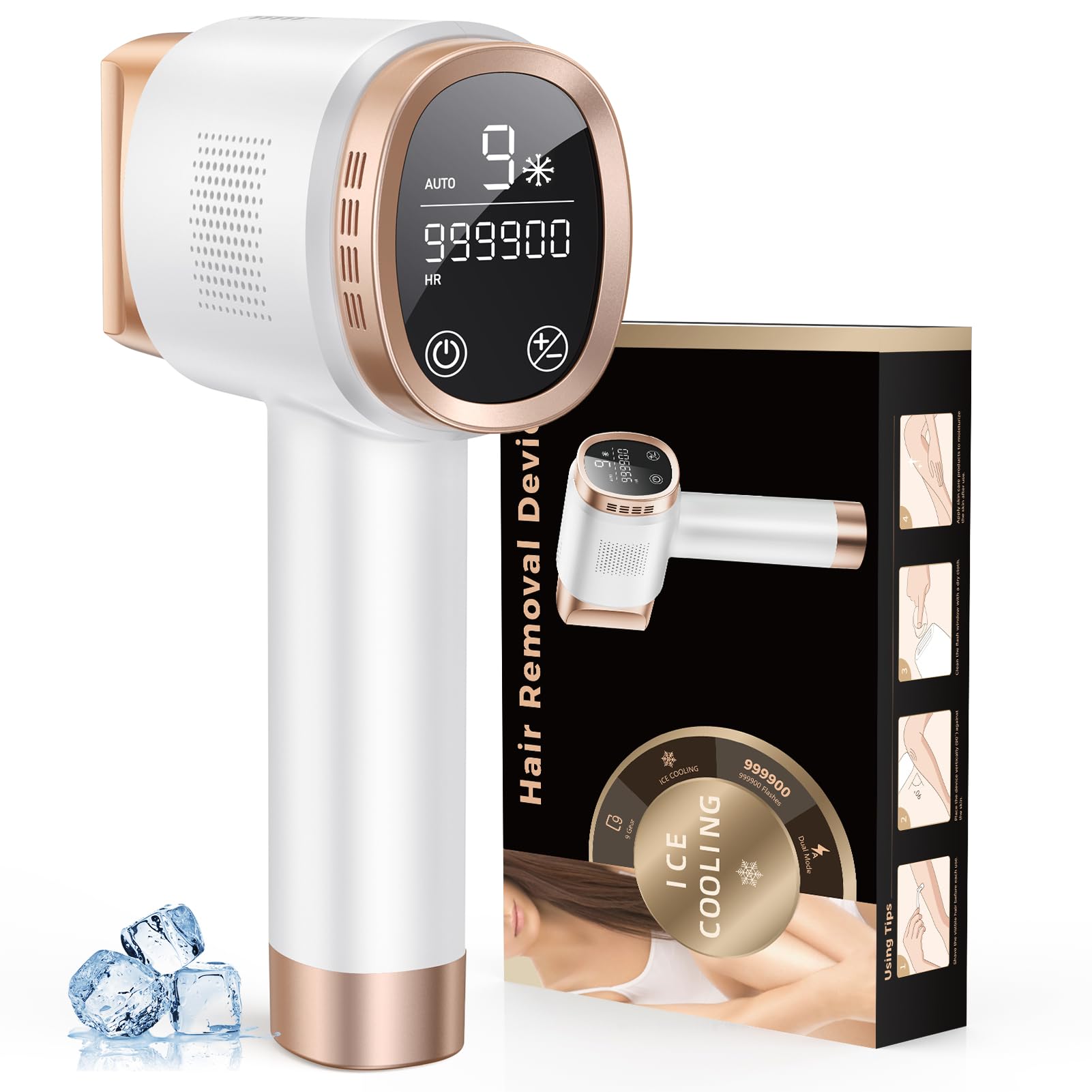 21J Depiladora Laser con Función de Refrigeración, 600-1200NM Depiladora Luz Pulsada con 9 Niveles de Energía,Pantalla táctil LCD para Mujer y Hombre, Bikini, Axilas, Cara, Cuerpo Blanco