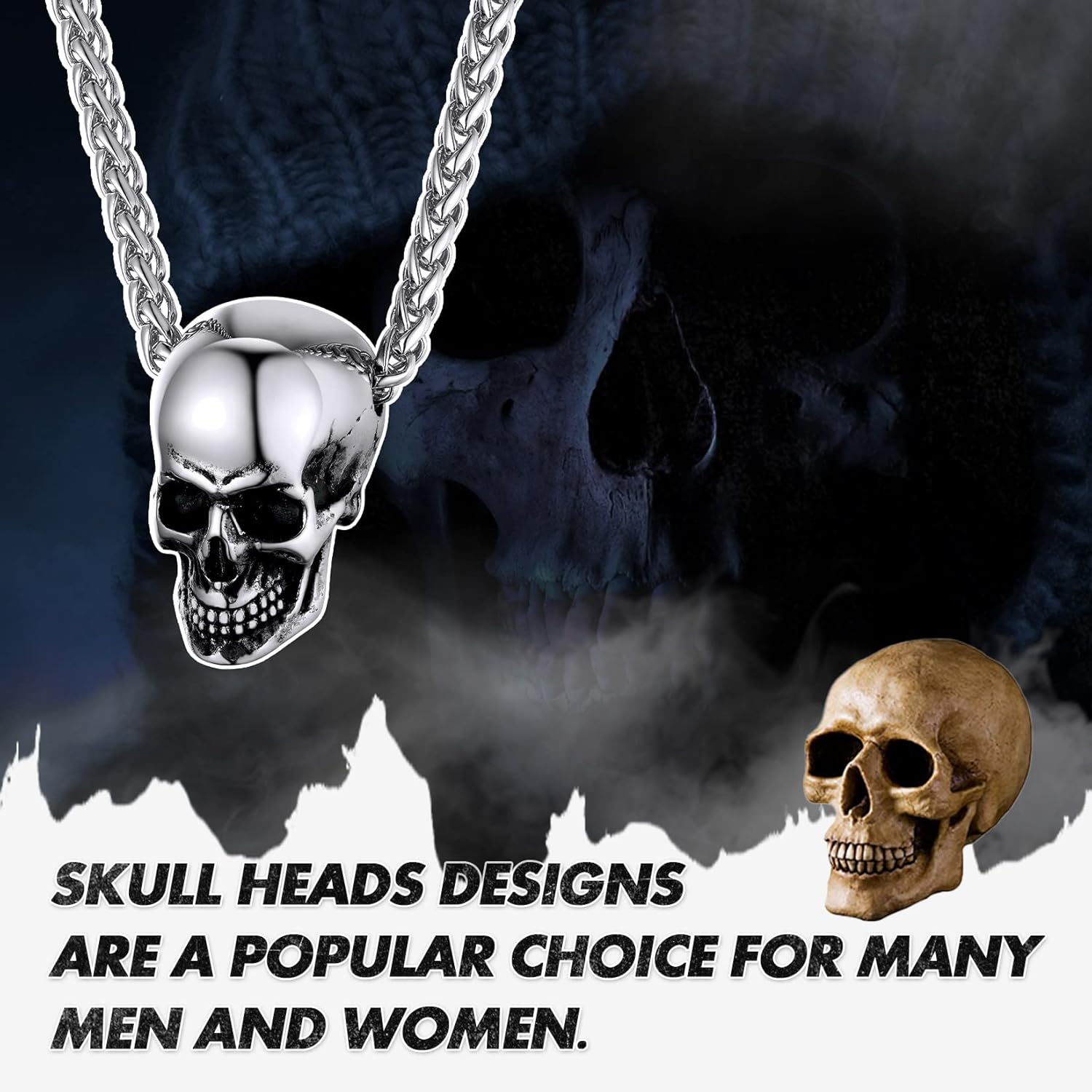 GoldChic Jewelry Skull Necklaces For Men, Stainless Steel Gothic Skeleton Necklace Viking Norse Runes Halloween Gifts for Man - Image 4