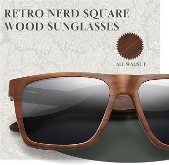 SUNGAIT Walnut & Oak Zebra Wood Sunglasses All-wooden Frame with Grey Polarized Lens Gifts for Men & Women