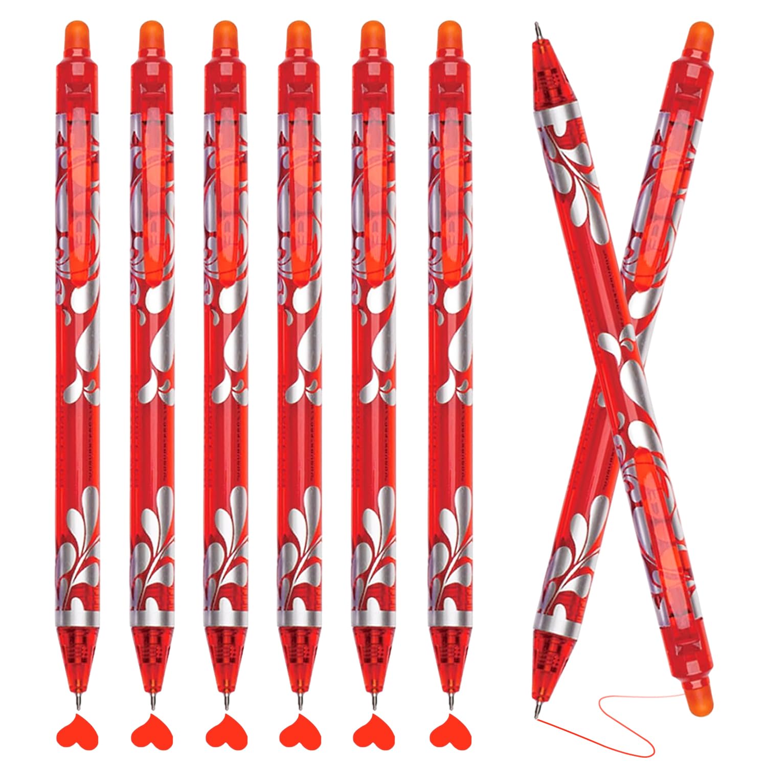 6Pcs Erasable Gel Pens Red Ink, 0.5mm Retractable Quick Dry Fine Point Pens, Smooth Writing Pens for Journaling, Coloring, Drawing, Doodling, Note Taking