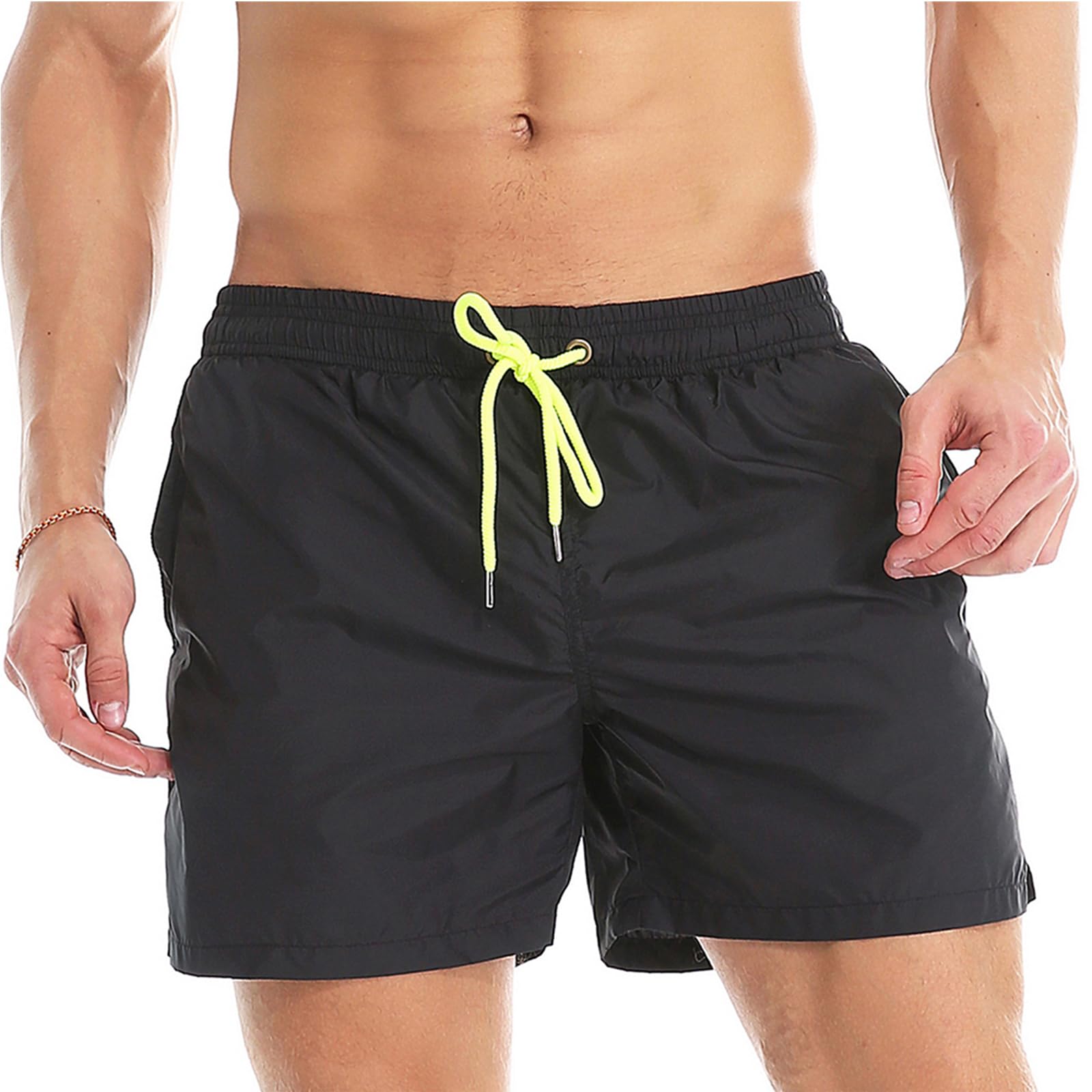 Menââ‚¬â„¢s Solid Swimming Trunks Quick Dry Beach Bathing Swim Shorst with Mesh Lining(Black,XXL)-image-2