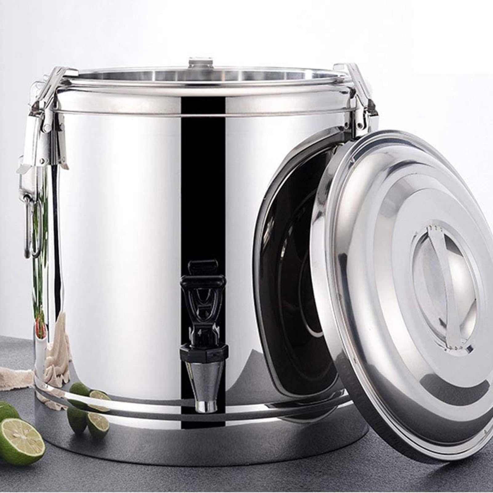 THEGA Stock Pot with Spigot - Large Stock Pot with Lid, Stainless Steel Stock Pot, with Tap Thickened Large-Capacity Bucket, Tea Bucket Milk Tea Bucket Hot Water Bucket for Hold Wine, Oil, Milk/20L