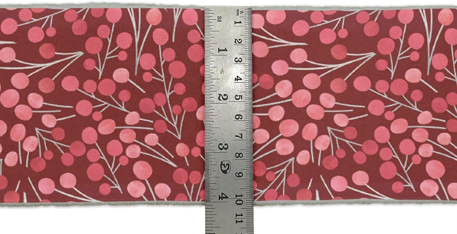 IBA Indianbeautifulart Red Berries Fruits Fabric Laces for Crafts Printed Velvet Trim Fabric Sewing Border Ribbon Trims 9 Yards 4 Inches