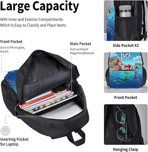 Miniatura 5 de Luca Movie - Juego de 3 mochilas de dibujos animados para laptop, bolsa de almuerzo portátil, estuche impreso, estuche para lápices, bolsas de viaje