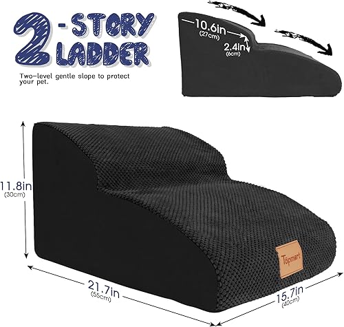 Miniatura 2 de Topmart Rampasescalones de espuma para perros de 3 niveles, peldaños antideslizantes con cubierta impermeable, escaleras extra anchas y profundas