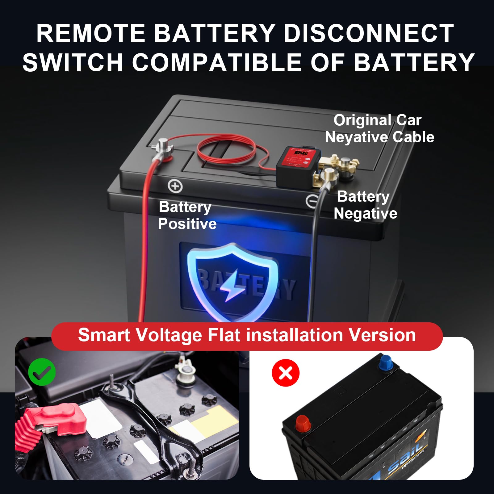 Disjoncteur de Batterie Télécommandé Sans Fil, Coupe Circuit Batterie 12V, 240 A Interrupteur D'arrêt Automatique avec Affichage LED pour Voiture Camping Car ATV Camion Bateau