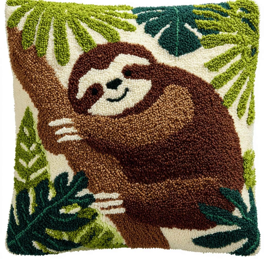 Kitquiver Latch Hook Kits for Adults Beginners-Jungle Sloth Pre-Printed Mesh Latch Hook Rug Kits Craft Cushion Set for Home Sofa Decoration 17X17 in. DIY Gift for Mom