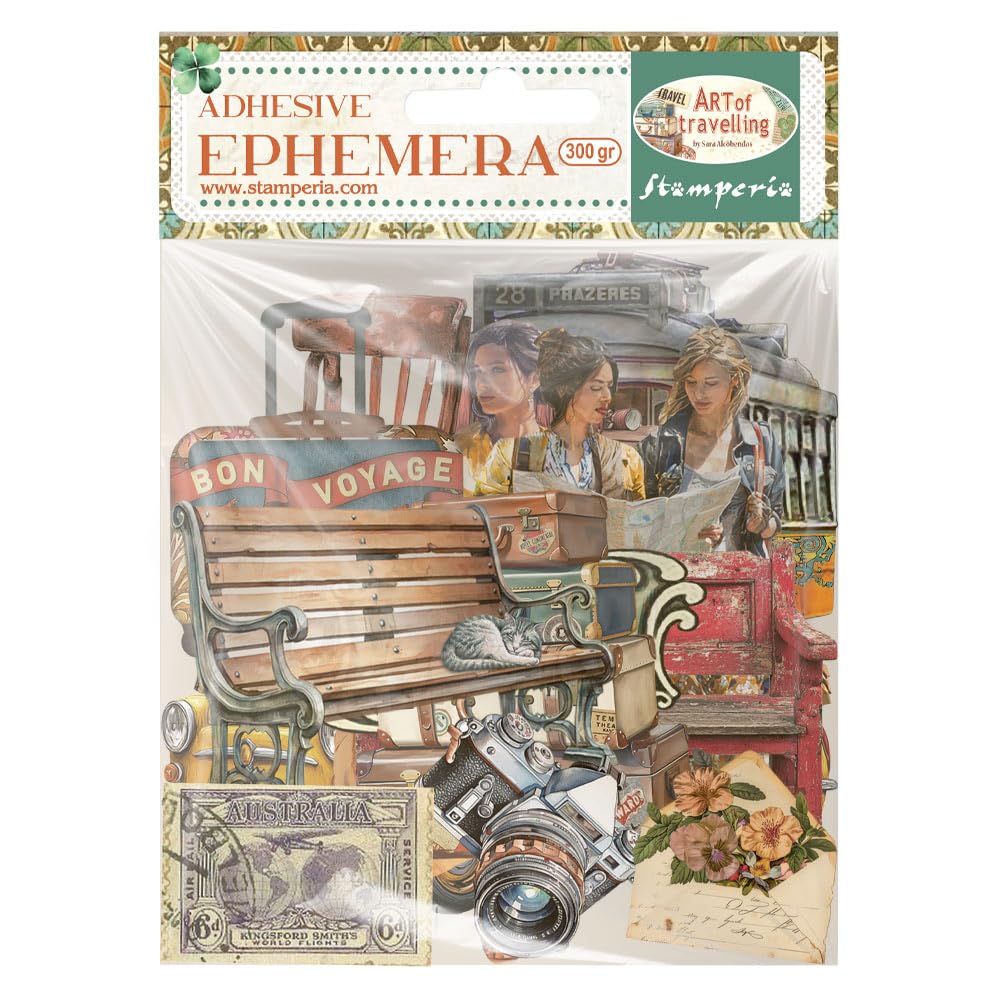 Stamperia - Ephemera for Scrapbooking, Albums, Card Making, Bullet Journalling and More, Adhesive Paper Cut Outs, Easy to Apply, Perfect for Hobbies, Crafts, and Gifting (Art of Travelling)