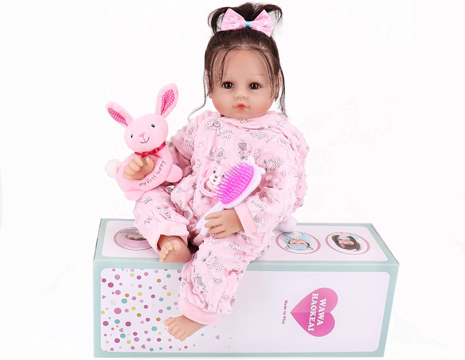 🔥 Crazy Deals WAWA-HAOKEAI - My First Rabbit ,Newborn 8 Piece Layette Gift Set, 22-inch Reborn Baby, Pink and Gray (WW021106-3)