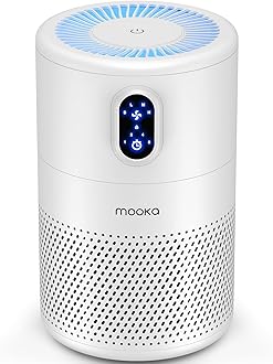 MOOKA Air Purifiers for Home Large Room up to 1076ft², H13 True HEPA Air Filter Cleaner, Odor Eliminator, Remove Smoke Dust Pollen Pet Dander, Night Light, B-D02L White