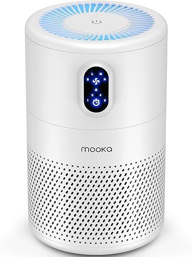 MOOKA Air Purifiers for Home Large Room up to 1076ft², H13 True HEPA Air Filter Cleaner, Odor Eliminator, Remove Smoke Dust Pollen Pet Dander, Night Light, B-D02L White