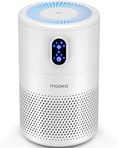 MOOKA Air Purifiers for Home Large Room up to 1076ft², H13 True HEPA Air Filter Cleaner, Odor Eliminator, Remove Smoke Dust Pollen Pet Dander, Night Light, B-D02L White