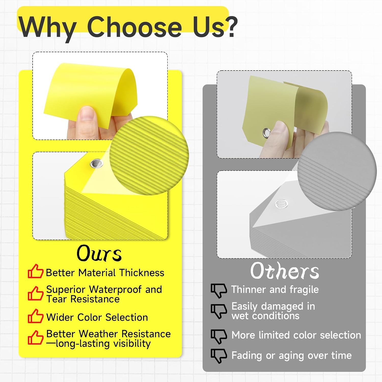 500 Pieces Plastic Shipping Tags With Wire - Waterproof Heavy Duty Labeling Tags With String Wires for Equipment Car Parts (Yellow, 2x4)