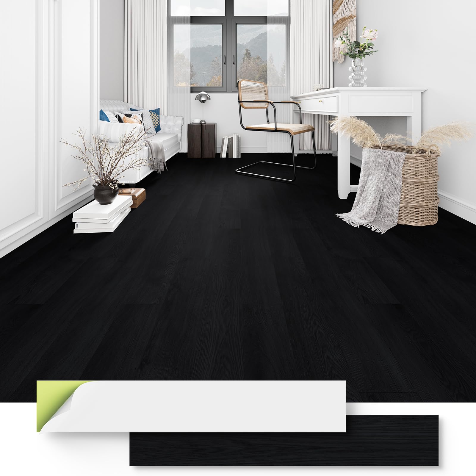 ATOPOSE Vinylboden Selbstklebend, 3,0 mm Schwarz, 28 Dielen, 1,0 mm Unterlage, wasserfest, rückstandsfrei, Küche, Bad, Schlafzimmer, 3,9 m²