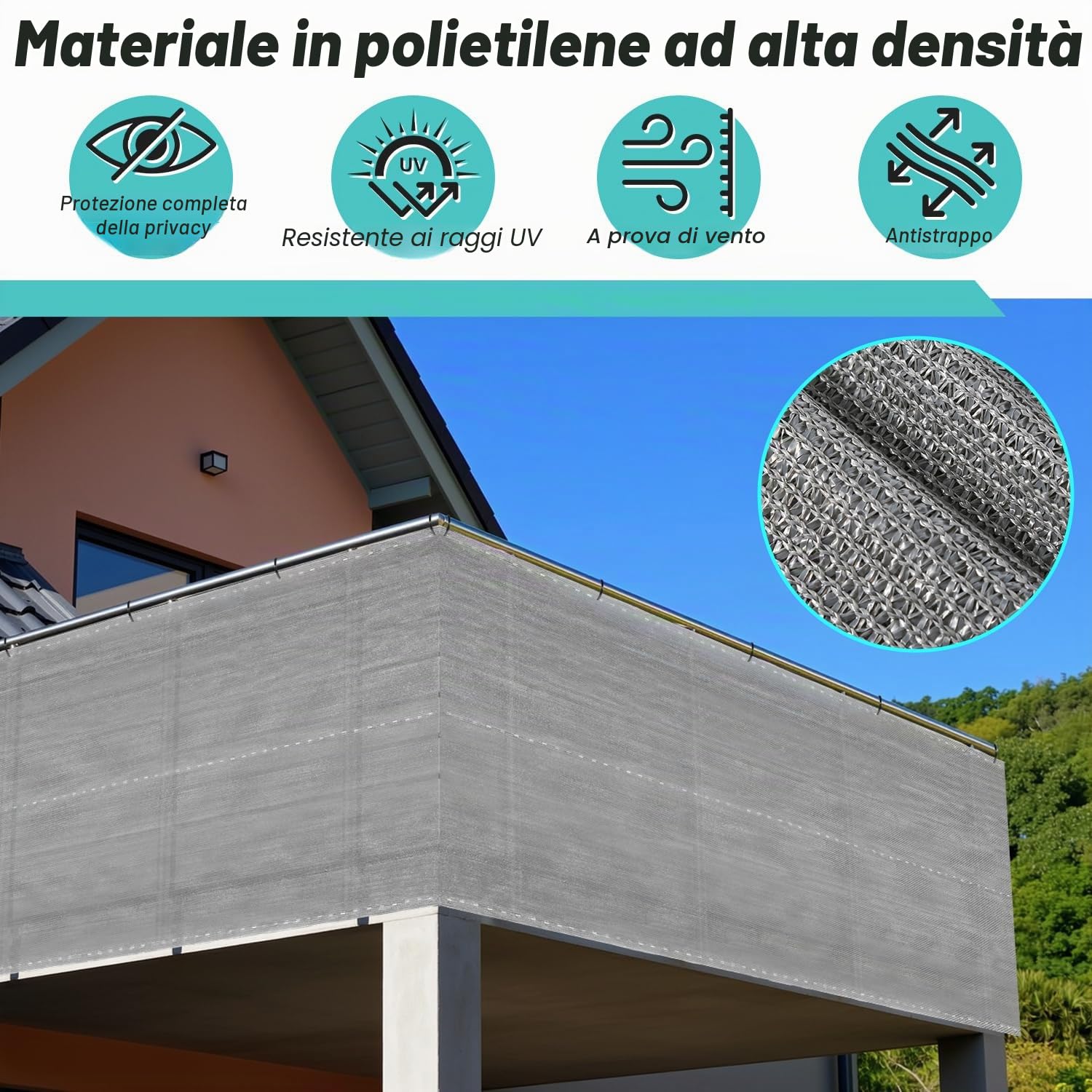 frangivista Rete ombreggiante da Giardino, Protettiva Telo Oscurante per Recinzione, 150 g/㎡ HDPE, 90% Grado di ombreggiatura, per Balcone, ringhiera, terrazza, Antracite, 1,2 x 25 m
