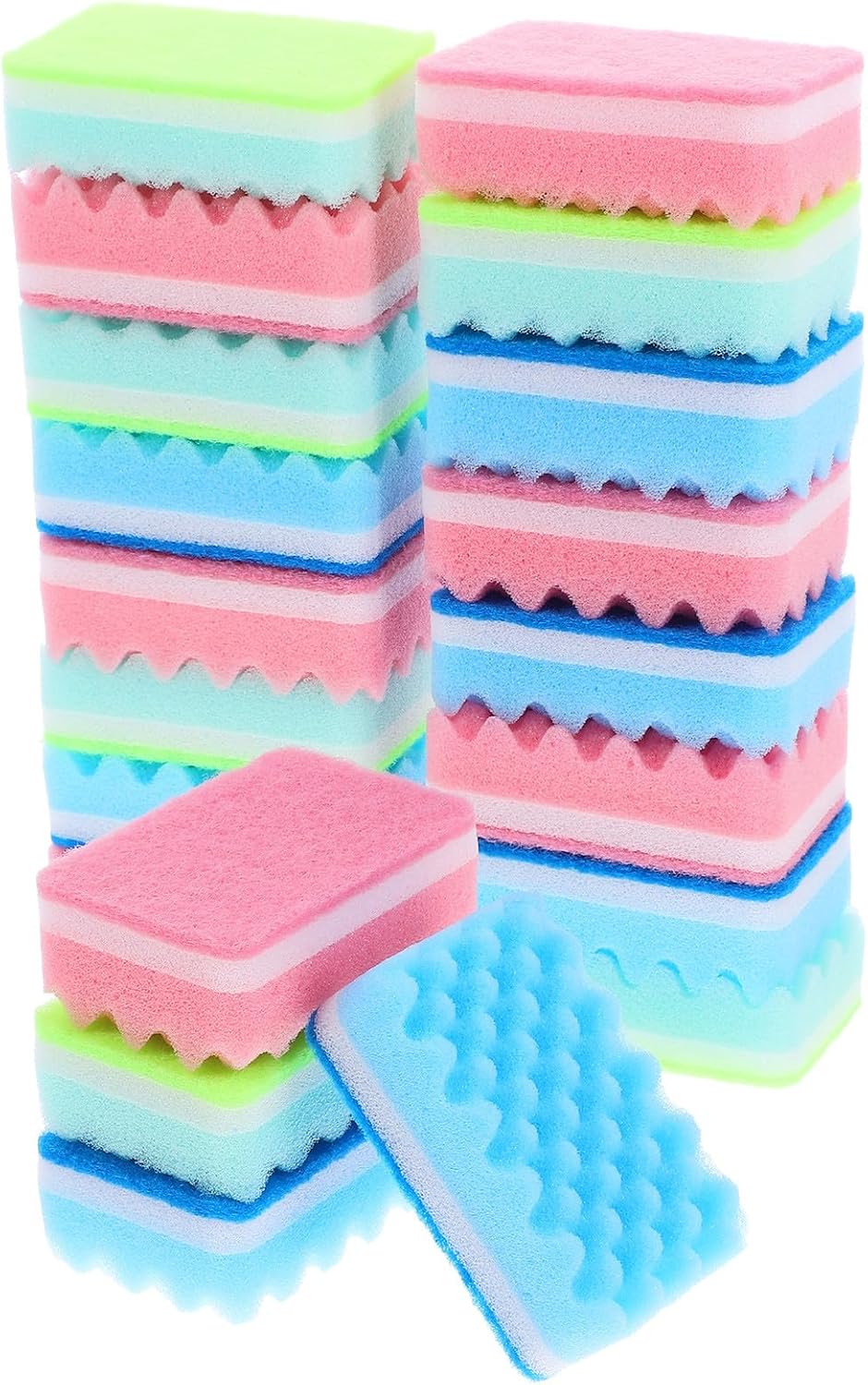 20pcs Multi-Purpose Kitchen Cleaning Sponges, Colorful Wavy Dish Scrubbers, Household Dishwashing Scrub Pads for Oil and Stain Removal Random Color