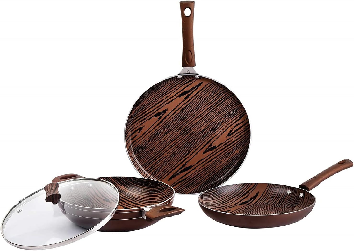Cello Aluminium Induction Base Non-Stick Cookware Set, Brown, Woody