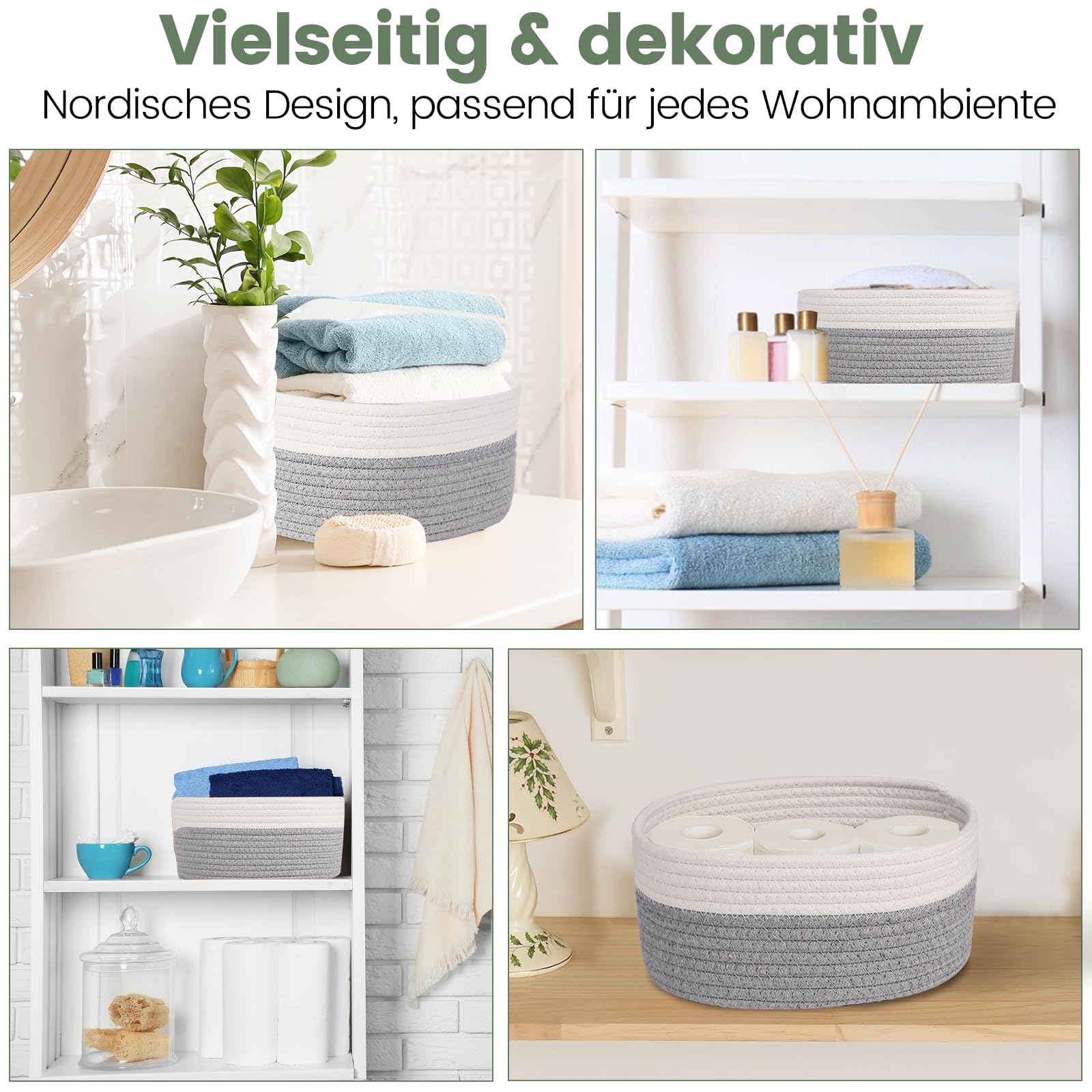 Set di 5 Cestini Portaoggetti,Piccoli Cestini in Cotone Intrecciato per Camera, Bagno e Mensole,Corda di Cotone per Bambini Bambina,Impilabile Organizer Fasciatoio