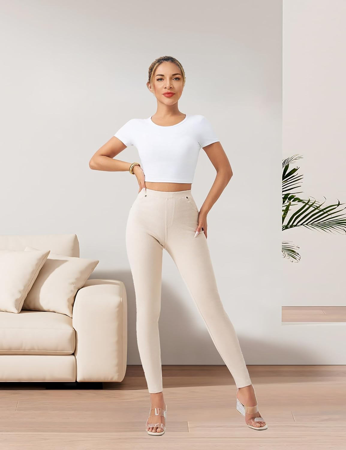 Stretchy Jeans for Women Pull On Jeggings Tummy Control Skinny Leggings with Pockets Trendy Casual - Image 3