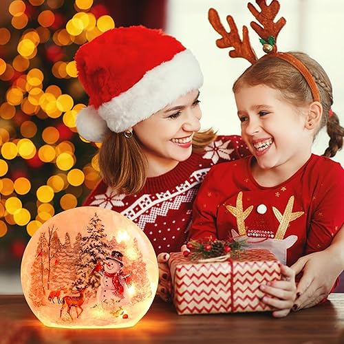 Miniatura 5 de Muñecos de nieve iluminados de Navidad, decoración de interior de cristal agrietado, luz LED, florero de muñecos de nieve, lámpara de cardenal y