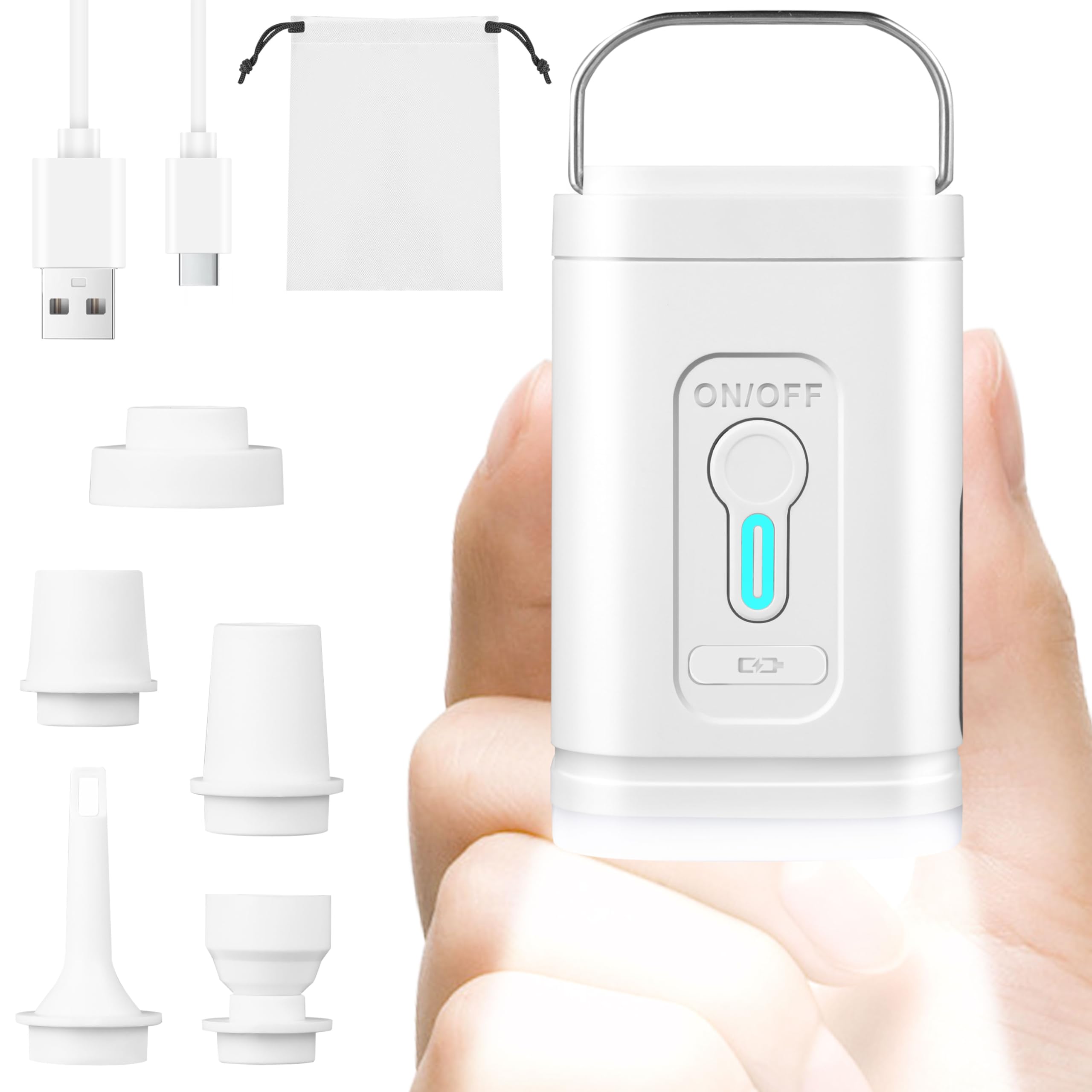 Mini Air Pump for Inflatables Portable, Electric Type-C Rechargeable Quickly Inflate Deflate for Pool Floats Air Mattress Swimming Ring Vacuum Storage Bags