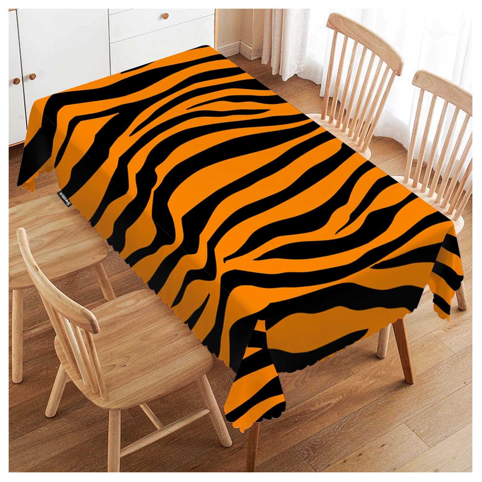 FJQWKLF Tiger Print Tablecloth African Animal Tiger Skin Orange Black Stripe Decorative Table Cover for Kitchen, Party Banquet and Holiday Tablecloth, 52x70 Inch(4-6 Seats)