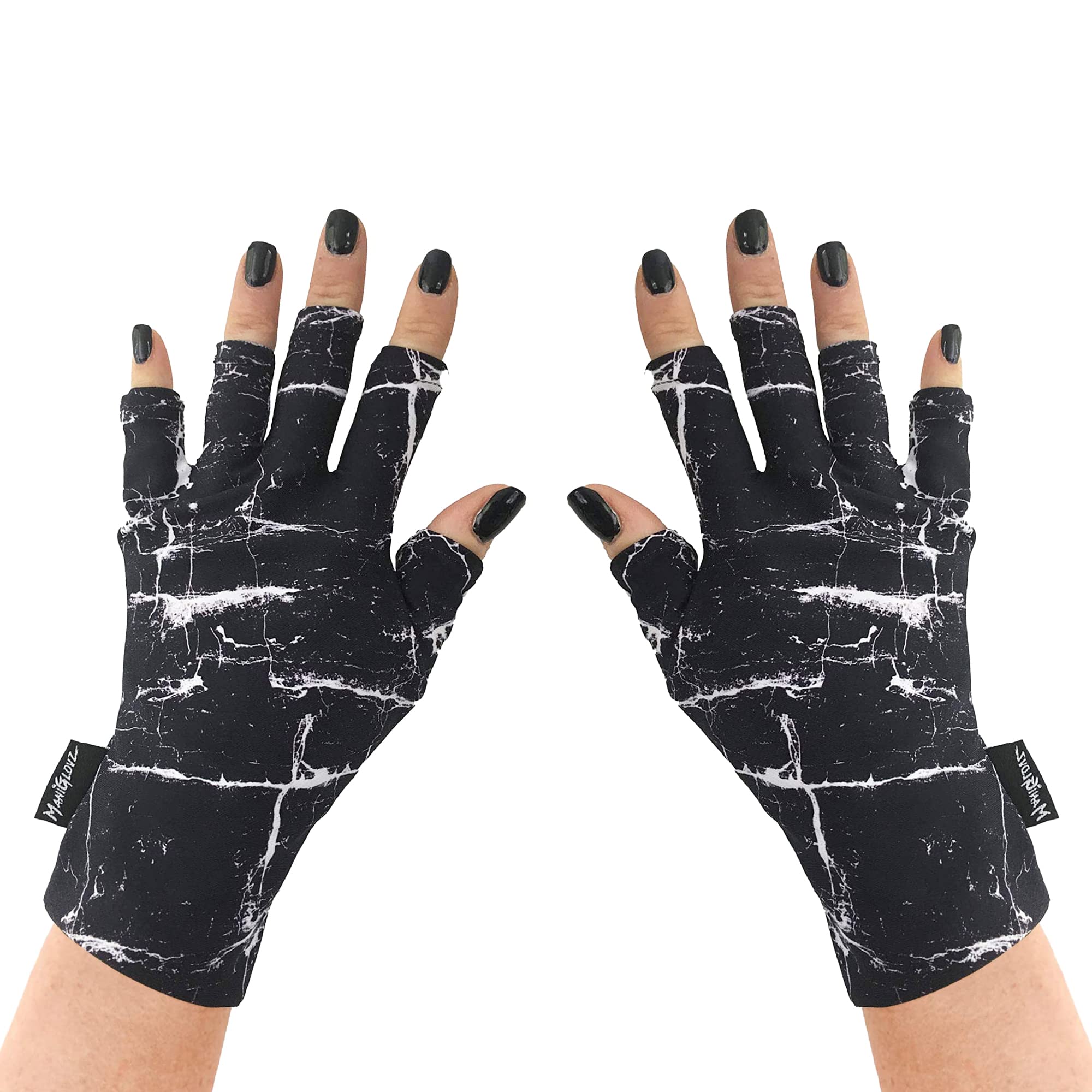ManiGlovz - The Original UPF 50+ UV Light Protective Nail Gloves | Gel Manicure Gloves and Anti UV Fingerless Gloves for Women | Can be Used as Sun Protection Gloves for Driving | Black Marble