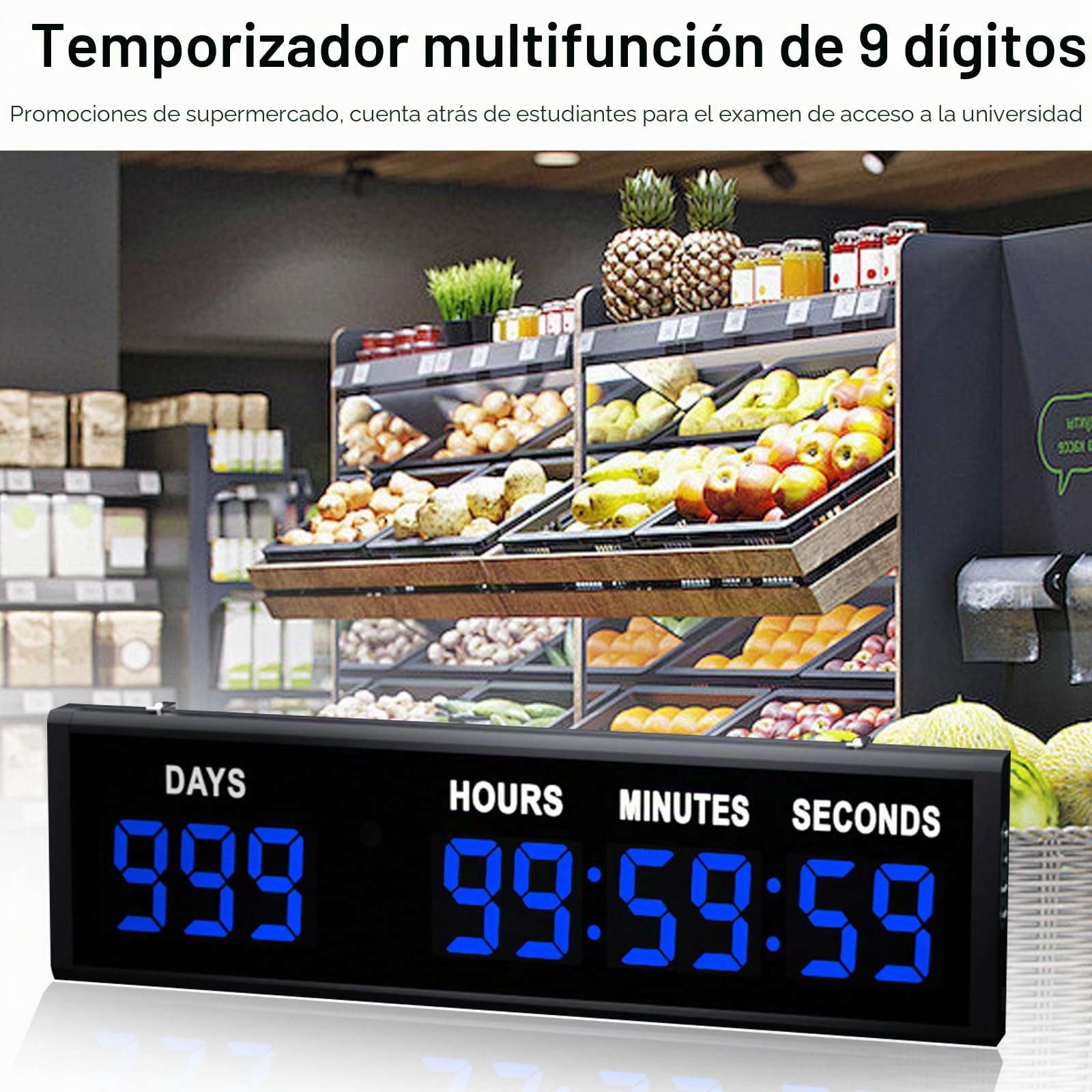 Aisny Temporizador Digital de Cuenta Regresiva, Gran Temporizador de 999 días con Control Remoto Calendario Multifuncional de Cuenta Regresiva para Jubilación Cumpleaños Días Festivos Bodas (Azul)