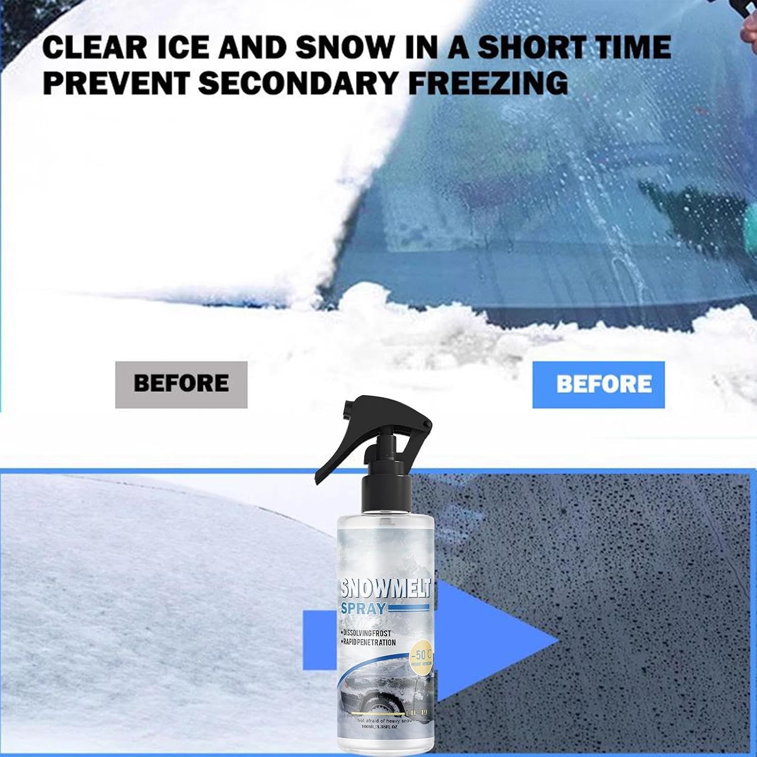 Car Windshield Deicer Spray, 100ml Anti-Freeze Ice Melting, Winter Window Fluid with Fast Action Formula, Deicing Spray with Protective Layer, Deicer for Frost and Ice Removal