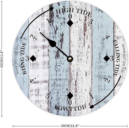 Miniatura 2 de Reloj de marea de madera, rayas de madera blanca, reloj de la costa este del océano, arte colgante de pared de marea alta y baja, reloj de
