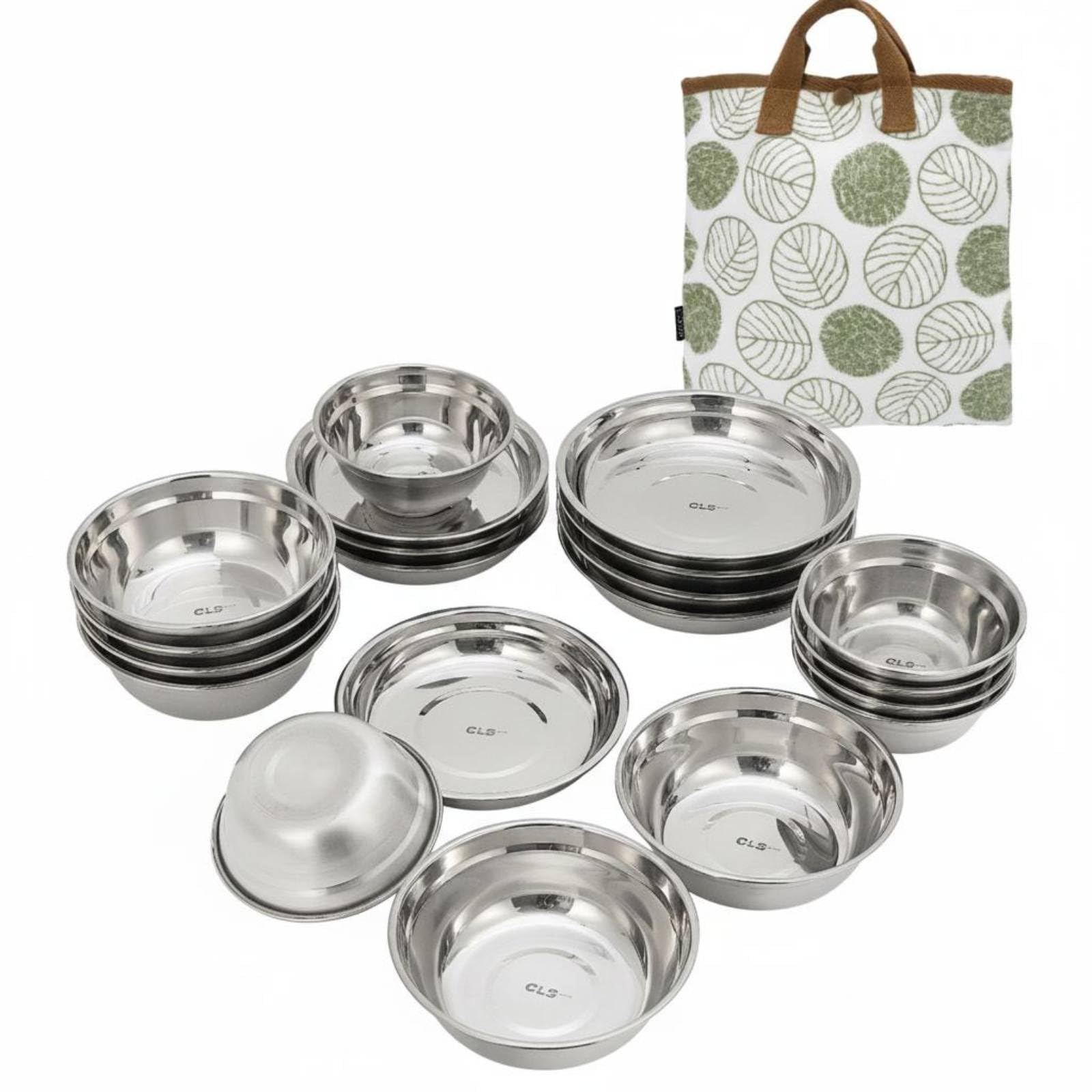 rockible 20 Stück Outdoor Camping Geschirr Set Teller Schüsseln Campinggeschirr Picknickgeschirr Edelstahl Stapelbar Platzsparend mit Stofftasche für Camping Picknick Ausflüge Garten Reise